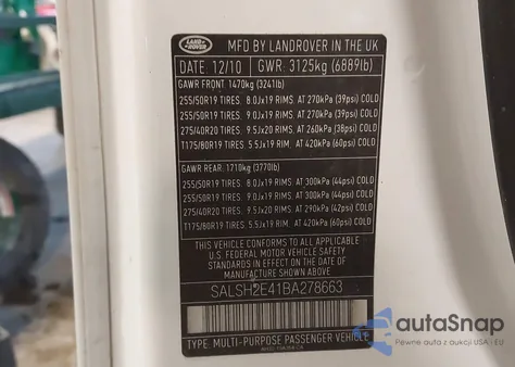 2011 Land Rover Range Rover Sport Supercharged from USA, damaged, VIN SALSH2E41BA278663